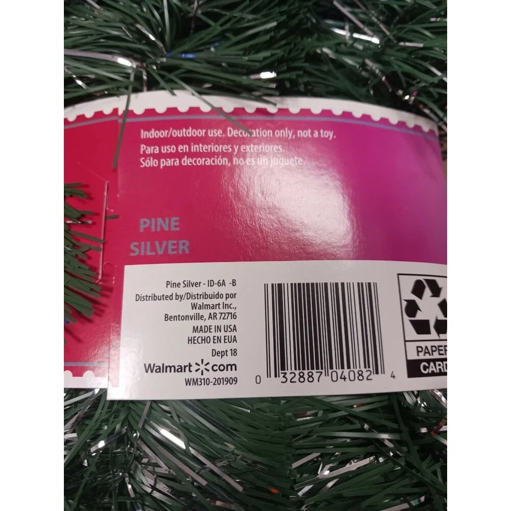 Holiday Time Pine Garland 18Ft NEW Pine Silver Made In The USA
